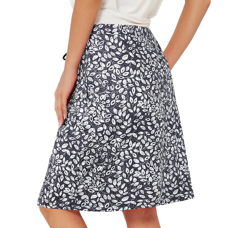 Zando Plus Size Skort Skorts for Women Dressy Casual Knee Length Skirts for Women with Pockets Tummy Control Athletic Skirt Plus Size Tennis Skirt Golf Skort Drawstring Skirt Black Leaves X-Large