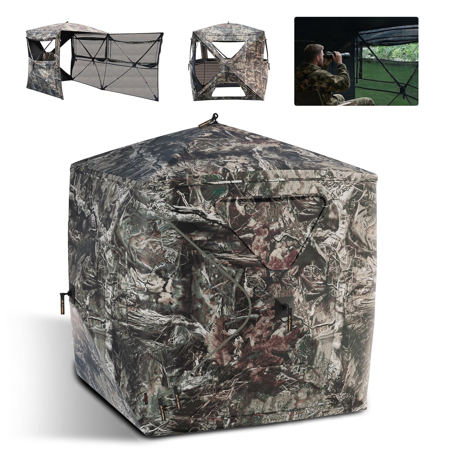 FLISSA 270 Degree Pop Up See Through Hunting Blind，3-4 Person Ground Blind