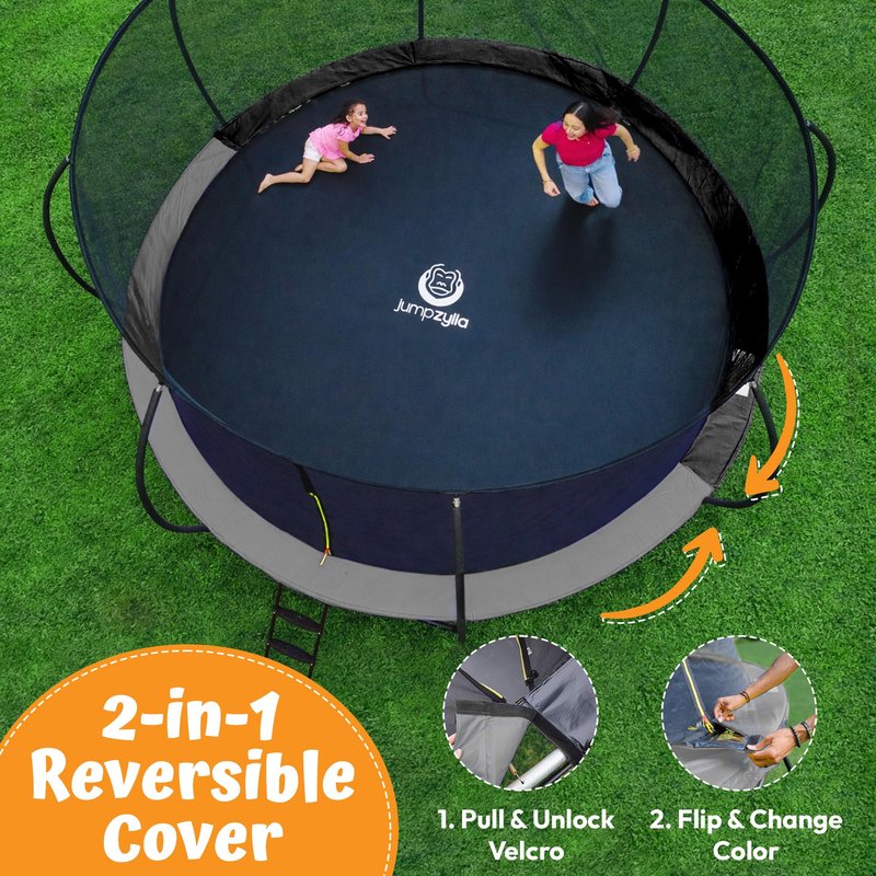 JUMPZYLLA Trampoline Outdoor 8FT 10FT 12FT 14FT 15FT 16FT with Enclosure and Ladder, ASTM Approved Recreational Trampoline for Kids and Adults, Anti-Rust Coated Frame (Gray, 8FT)