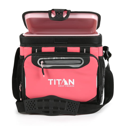 Titan Deep Freeze Cooler - 16 Can Zipperless Hardbody Cooler - Deep Freeze Insulation, HardBody Liner, and SmartShelf - Coral Reef