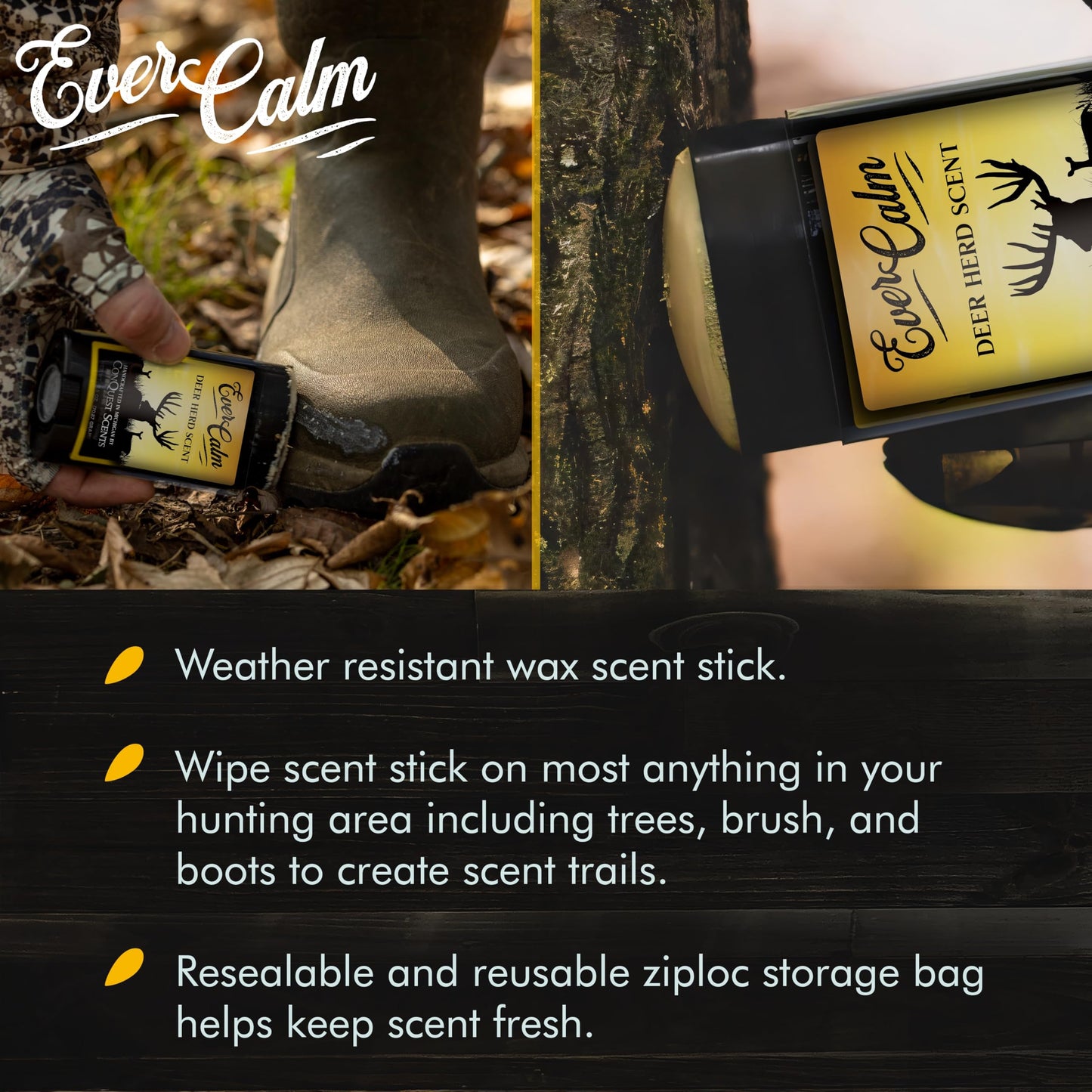 Conquest Scents EverCalm Deer Herd Scent Stick – Deer Attractant & Calming Scent, All-Season Effectiveness, Versatile Hunting Wax Stick, 2.5 oz