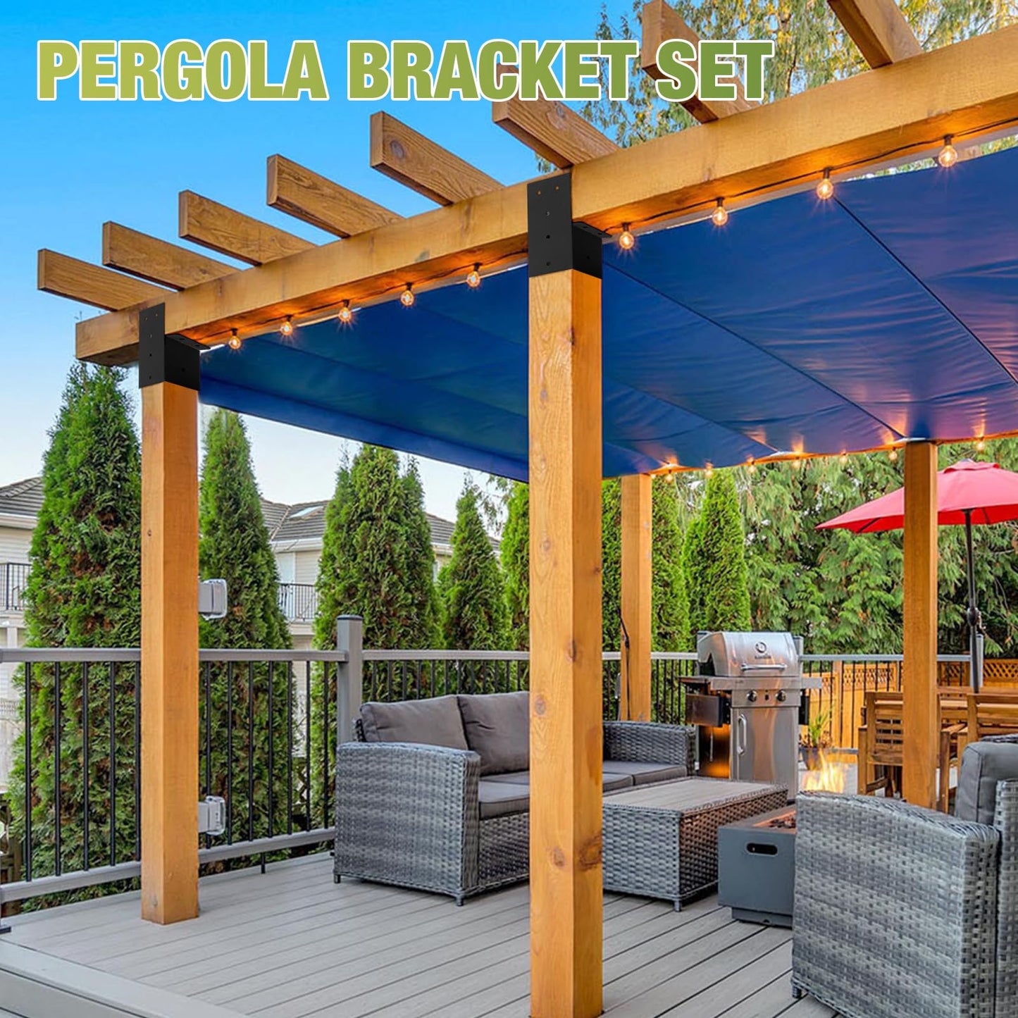 6 Pcs Pergola Brackets，4“x 4"( Actual 3.6 "x 3.6") Post Top Rafter Brackets, Pergola Kit, Gazebo Brackets Wall Mount Bracket Kit for Wood Posts Pergola Post Connector or Deck Railing