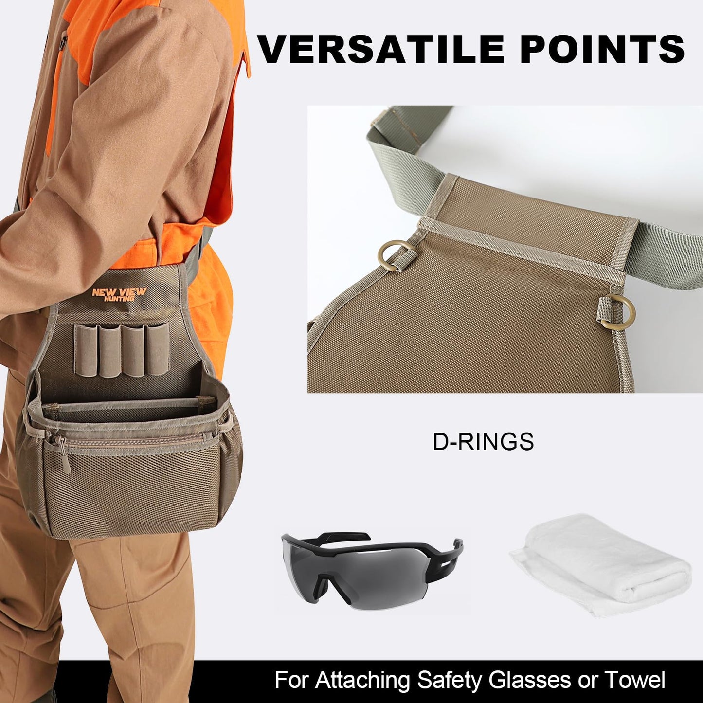 NEW VIEW Shell Bag - Holds 2 Boxes of Shells - Features Spacious Dual Compartments & Comfortable Waist Belt - Sturdy Lightweight Shotgun Shell Pouch Organizer for Your Shells