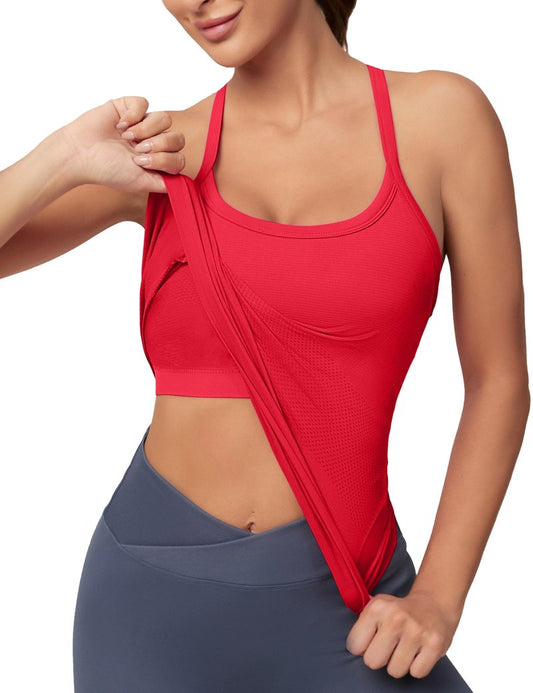 MathCat Workout Tank Tops for Women with Built in Bra, Sleeveless Gym Tops Seamless Racerback Athletic Yoga Shirts True Red