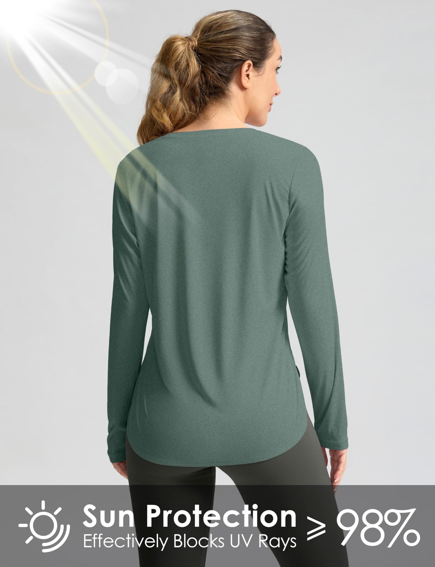 Women's Sun Shirts UPF 50+ Long Sleeve UV Protection Shirt Lightweight Quick Dry Workout Hiking Tops for Women(Malachite Green,XXL)