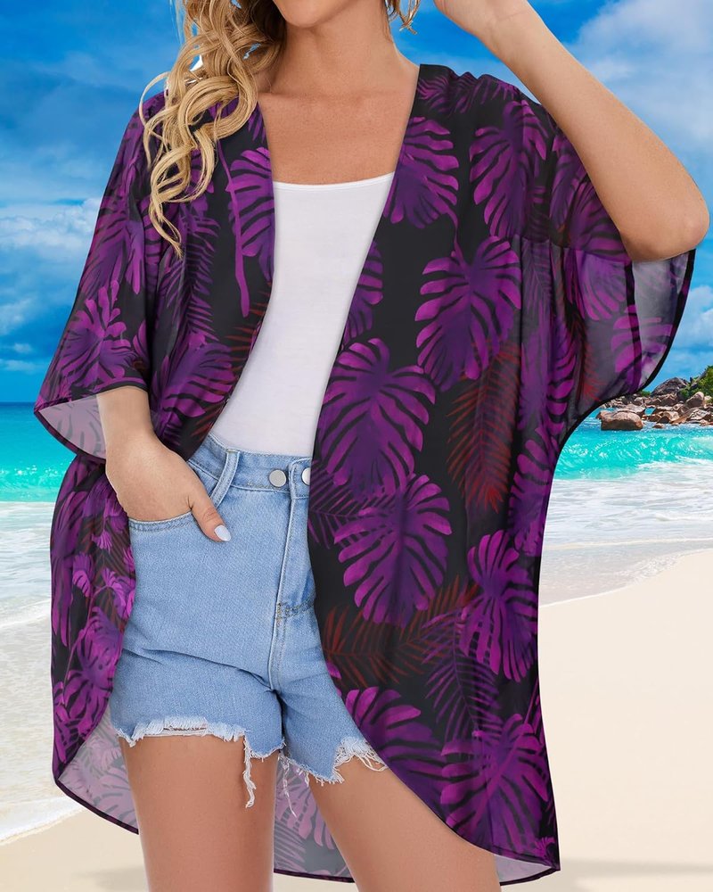 Floral Print Puff Sleeve Kimono Cardigan - Casual Women's Cover-Up Top | Lightweight & Stylish