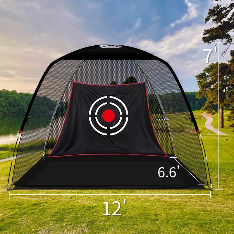 KAIDIDA Golf Hitting Net Portable: 12x7 FT Quick Set Up Driving Training Equipment for Backyard Garage Gift with Target Tee Cap Turf Ball