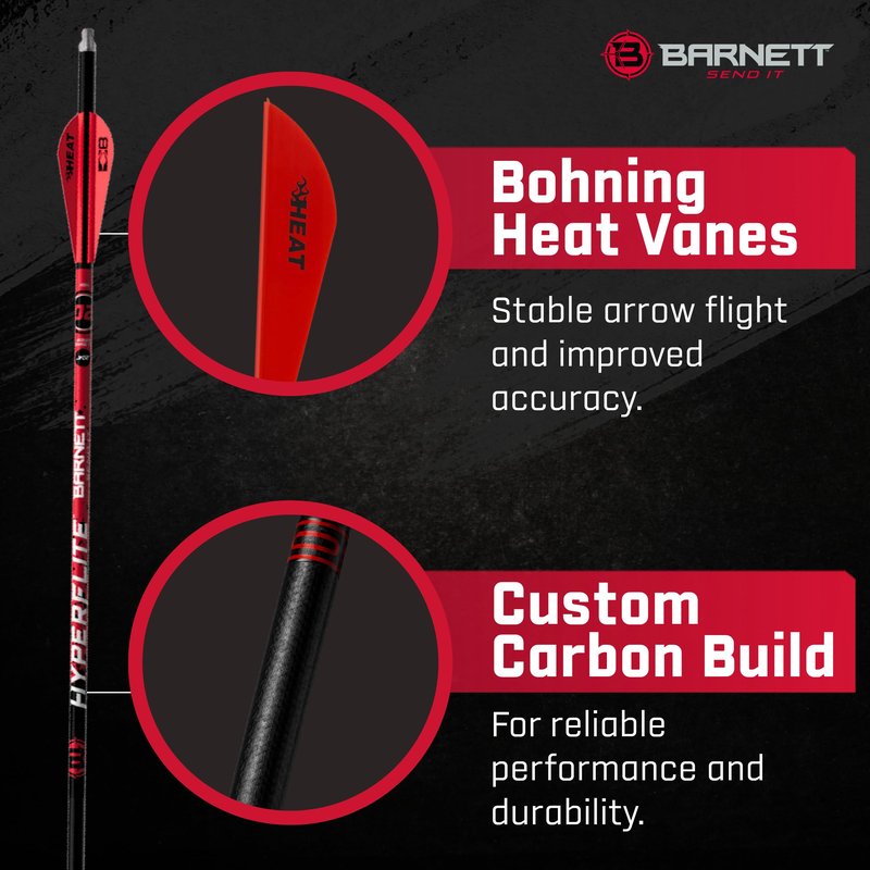 Barnett 22" Hyperflite Crossbow Arrows, Precision Hunting Bolts for Barnett Hyper Series Crossbows, with Red & White Heat Vanes, 5-Pack