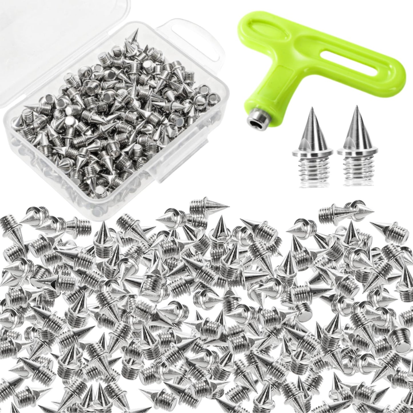 Nagpew 240 Pieces 1/4 Track Spikes, Steel Cross Country Spikes, Pyramid Replacement Shoes Spike with Wrench for Sprint Sports Short Running, Climbing, Golf Shoes
