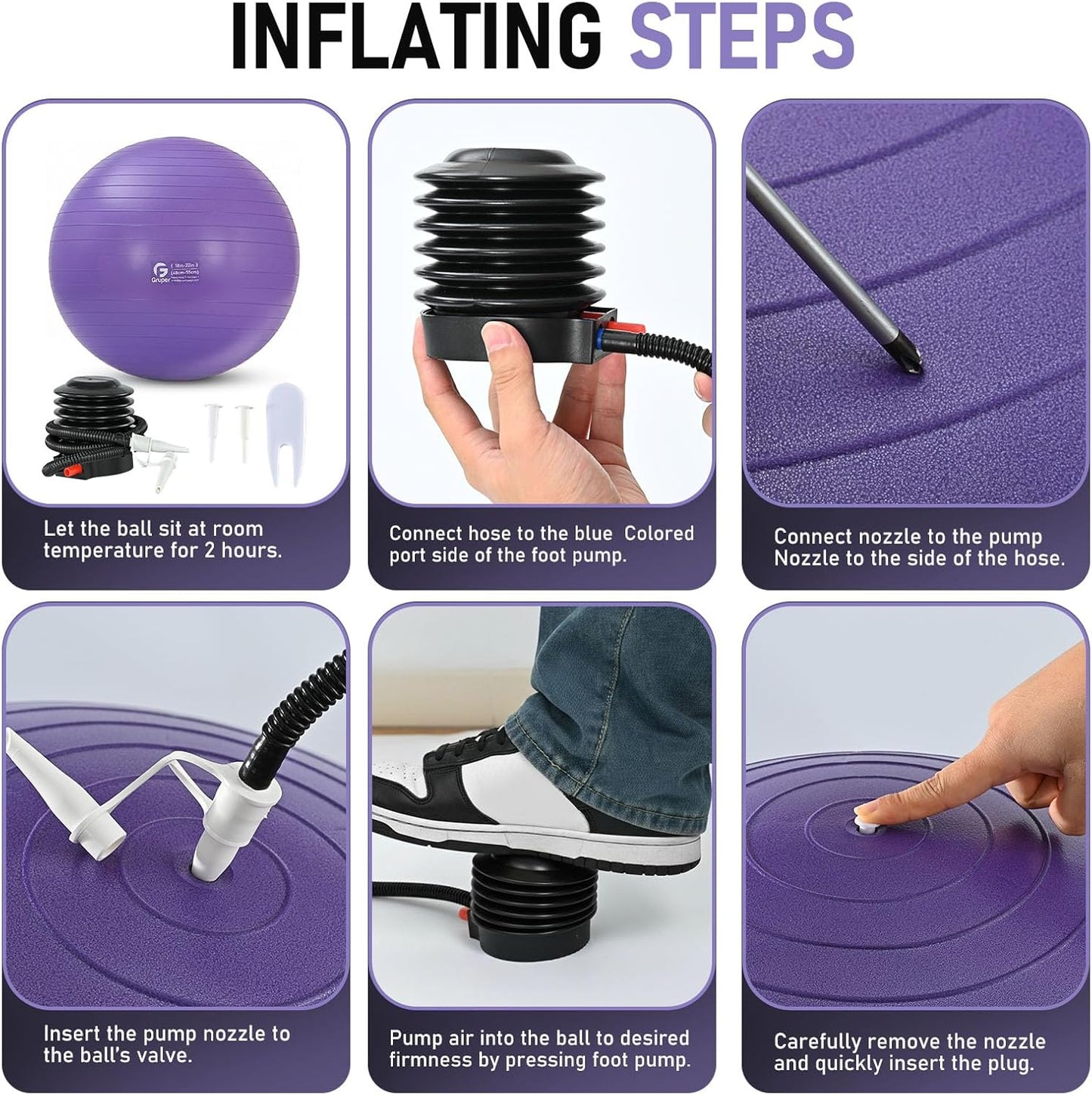 Yoga and Pilates Ball - 15" to 30" Sizes for Fitness, Workout, Pregnancy & Therapy | Quick Pump Included