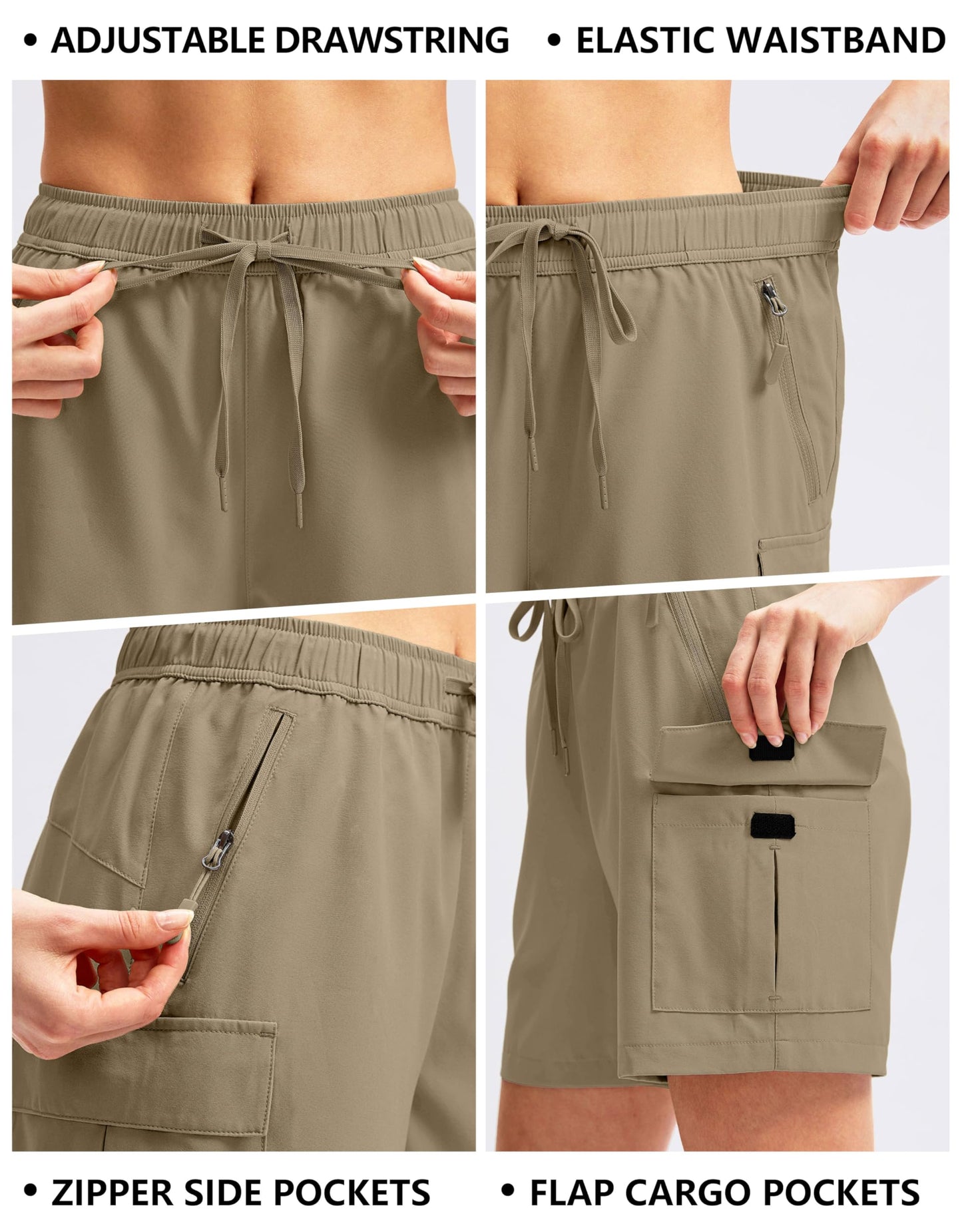 SANTINY Women's 5''/ 7''/9'' Hiking Cargo Shorts(Dusty Khaki_XL)