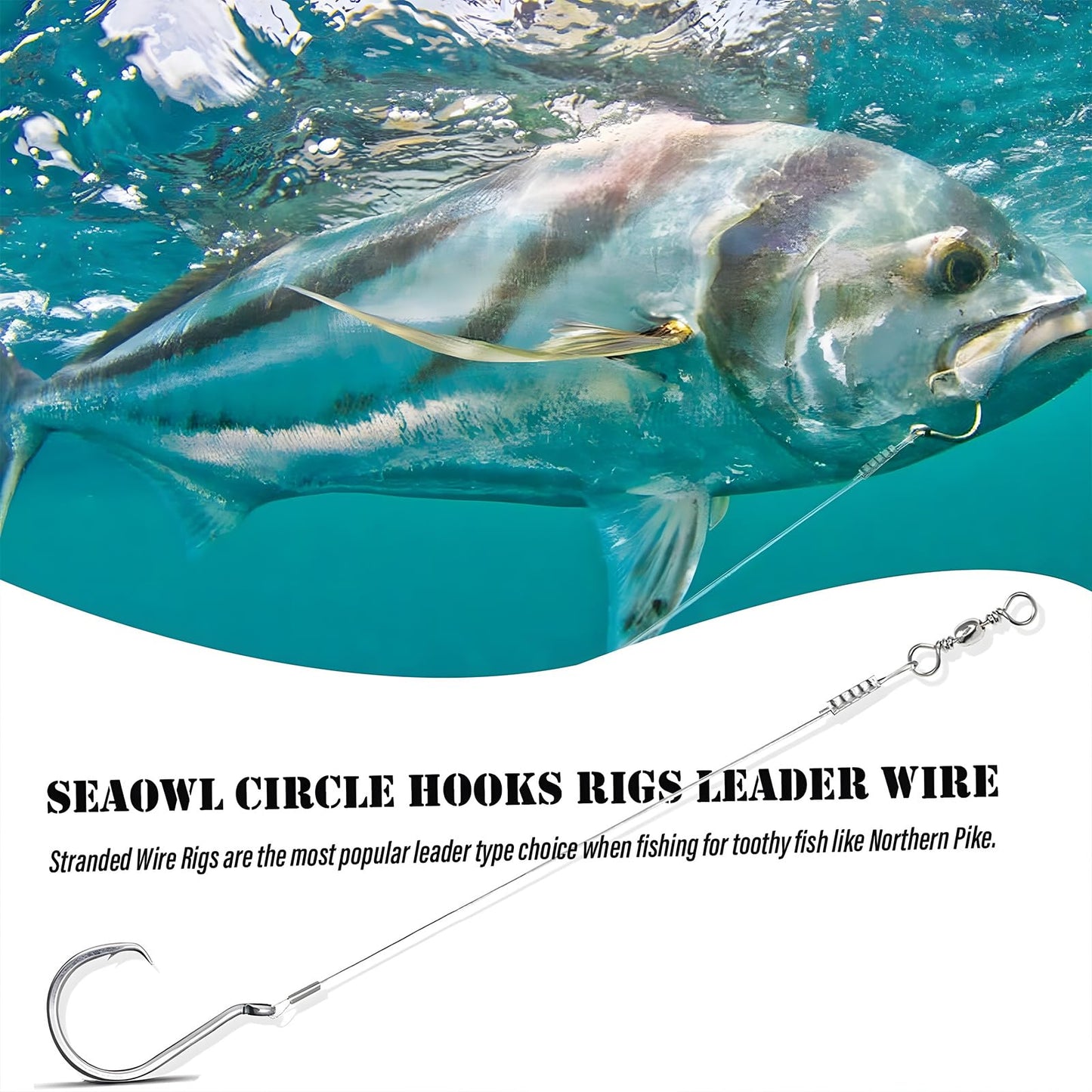 YOTO Circle Hook Rigs, 25PCS Saltwater Steel Octopus Hooks with Leader Wire – Ready-to-Fish Setup for Catfish and Bass
