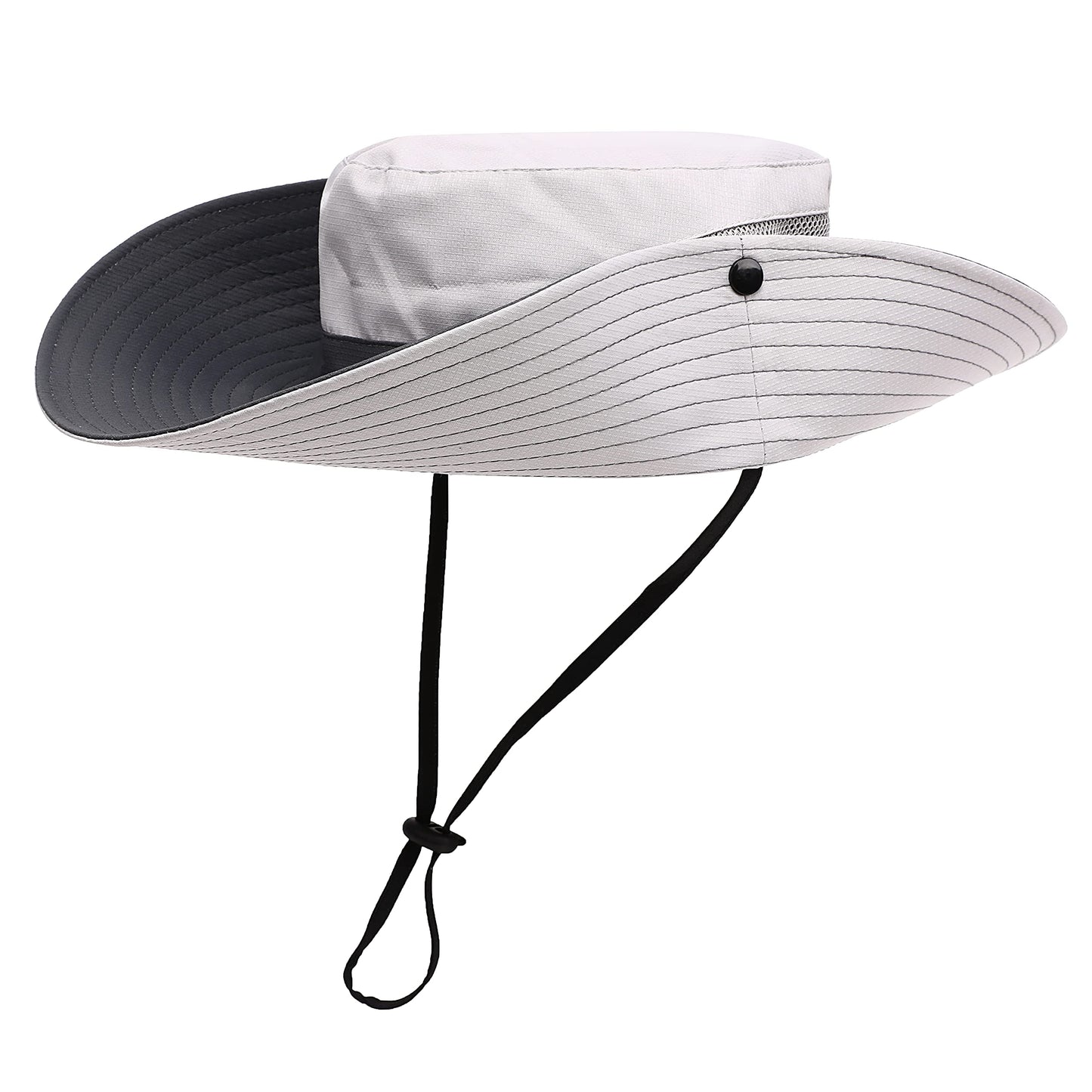 Womens Summer Sun Hat Beach Hat Wide Brim Outdoor UV Protection Hat Foldable Cool Mesh Ponytail Bucket Hat (Light Grey-Grey)