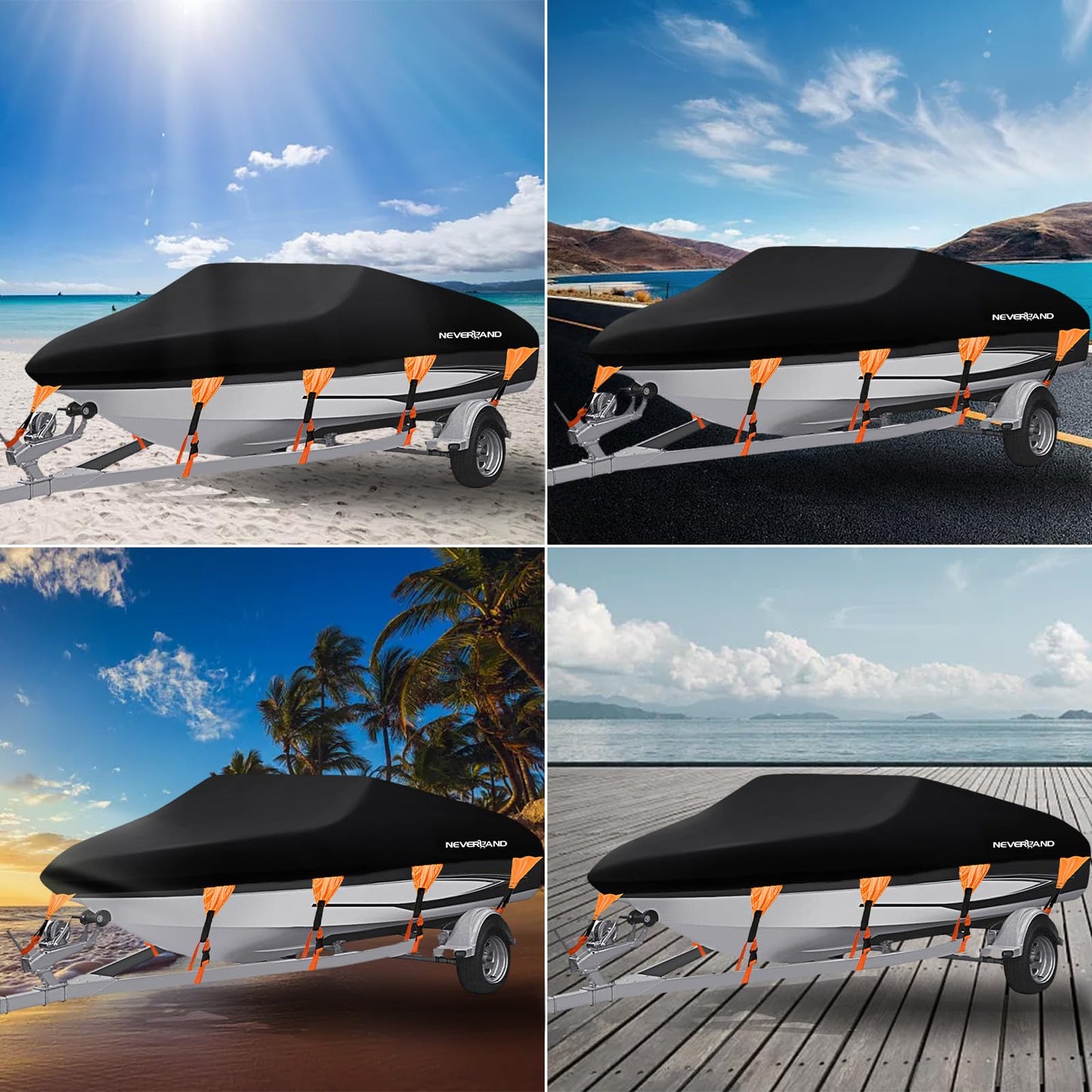 NEVERLAND Boat Cover Heavy Duty Marine Grade Polyester Canvas Waterproof Trailerable Boat Cover Fits V Shape/V-Hull and Tri-Hull Runabouts,Pro-STYL,Bass Boat Length 17-19ft, Beam Width up to 102"