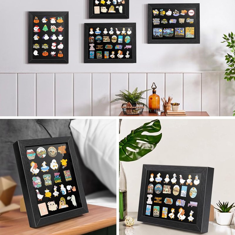 Enamel Pin Display Frame - 7x9 Shadow Box for Wall & Tabletop | Brooch Holder in Black
