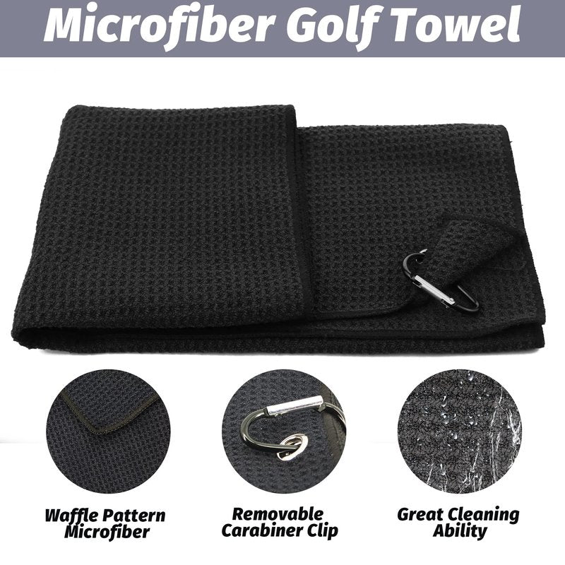 Golf Accessories Kit - Microfiber Waffle Pattern Golf Towel with Clip, Club Brush Groove Cleaner & Clip, Divot Tool with Marker - For Men & Women