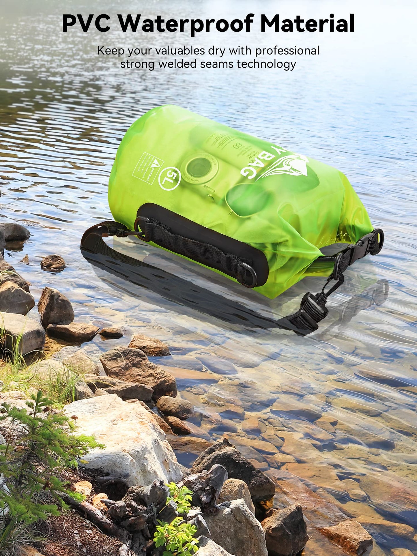 HEETA Dry Bag Waterproof for Women Men, Roll Top Lightweight Dry Storage Bag Backpack with Phone Case for Travel Swimming Boating Kayaking Paddle Board Camping Beach Accessories (Lemon Green, 20L)