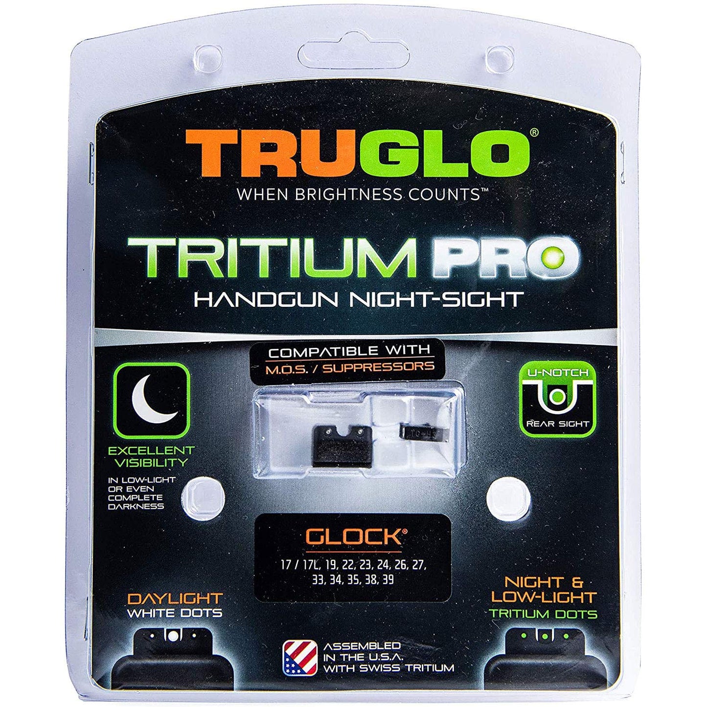 TruGlo Tritium Pro Glow in the Dark Handgun Glock Pistol Sight with Focus Lock Ring and Fortress Finish for Glock 17, 19 and Other Handgun Models