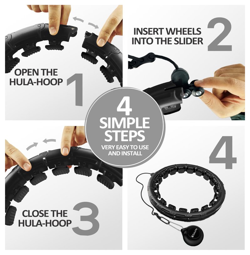Solulife Experience Fitness Excellence with Our Infinity Hoop Plus Size – Weighted Hula Hoop for Weight Loss – Hula Hoop Exercise Ring with ABS – for All the Sizes (Black)
