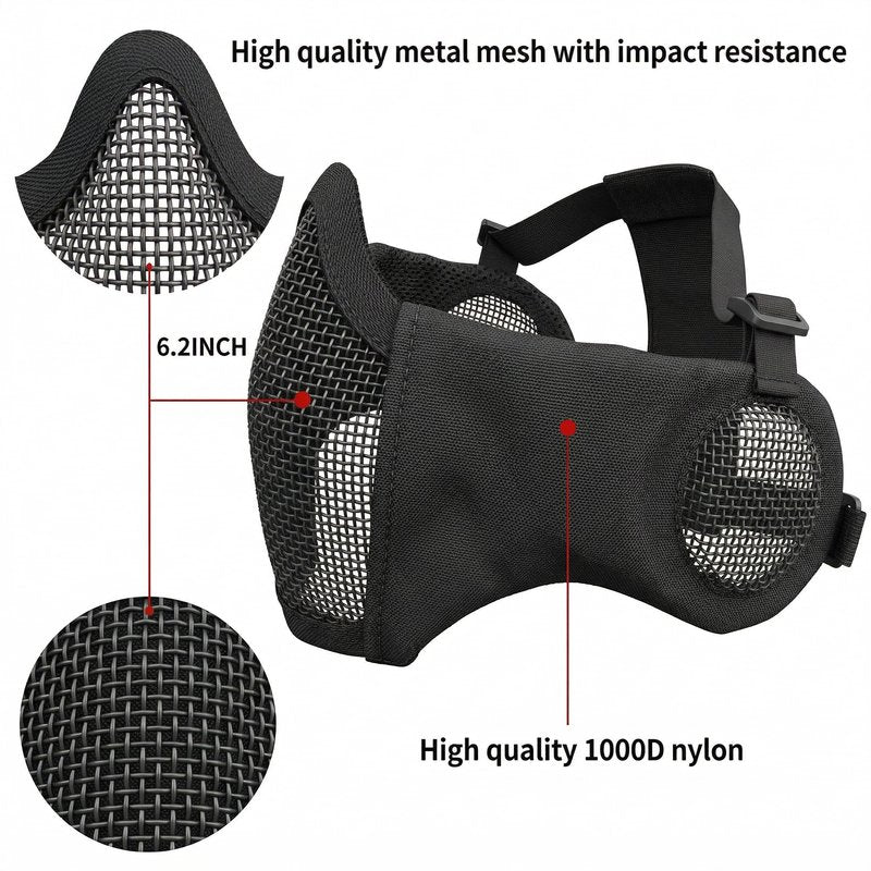 MH Tactical Fast Helmet Combined,with Foldable Ear Protection Half Face Mesh Mask and Goggles for Airsoft Paintball CS Game Set
