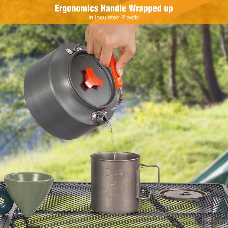 REDCAMP 2L Outdoor Camping Kettle, Aluminum Water Pot with Carrying Bag, Compact Lightweight Camp Tea Kettle Coffee Pot for Hiking Picnic Camping