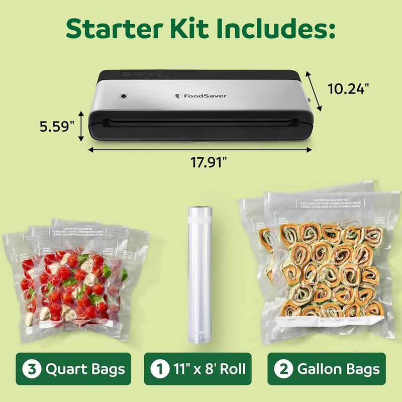 FoodSaver PowerVac Compact Vacuum Sealing Machine - Stainless Steel & Black | Preserves Freshness for Dry & Wet Food