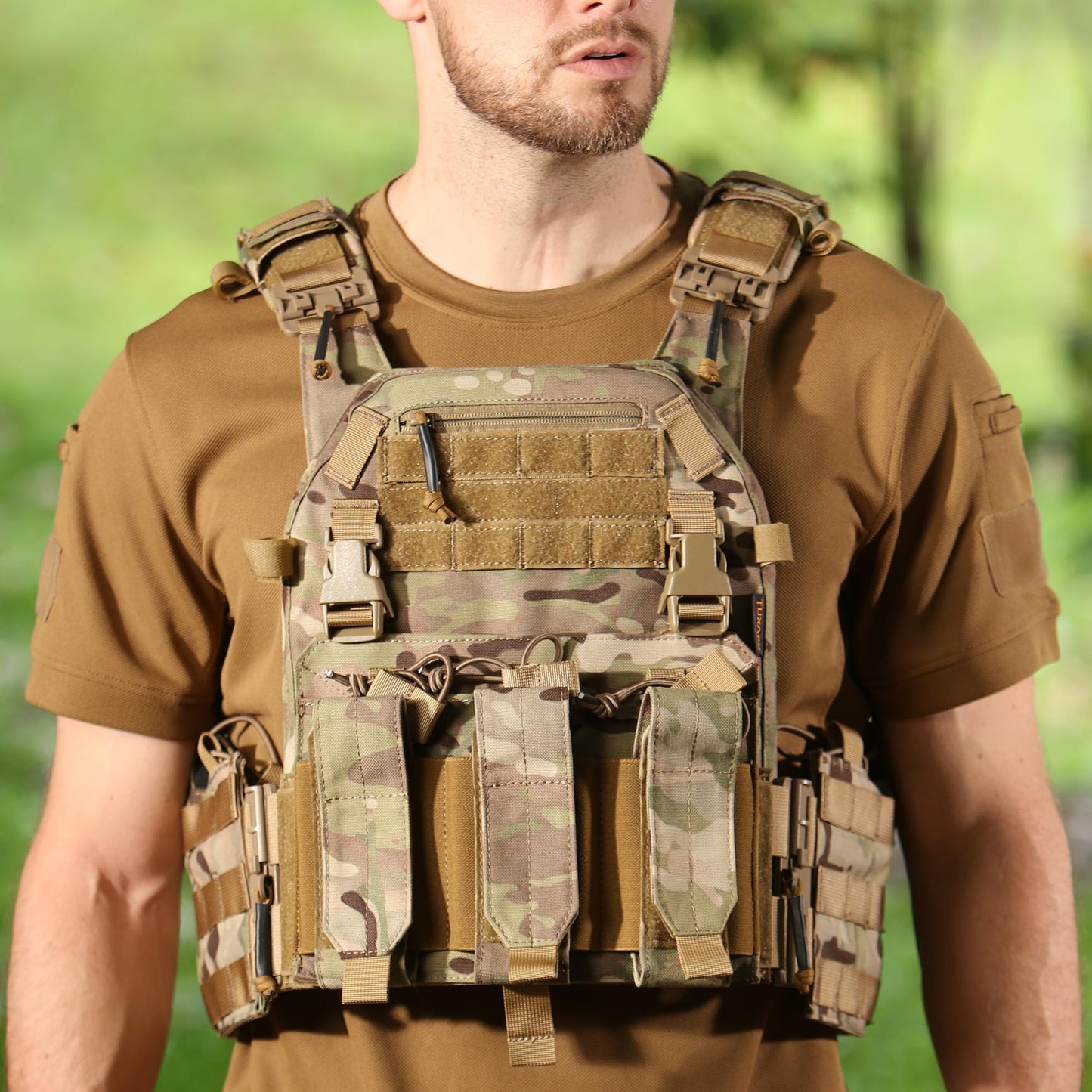 Tuxapo Tactical MOLLE Vests with Triple mag Pouch and Side Cummerbund Pouches, Quick Release Vests for Men