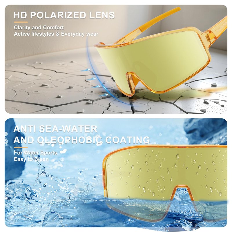FUOFEN Polarized Shield Sports Sunglasses for Men Women For Golf, Running,Tennis,cycling, Gold Single Lens Wrap around Eyewear