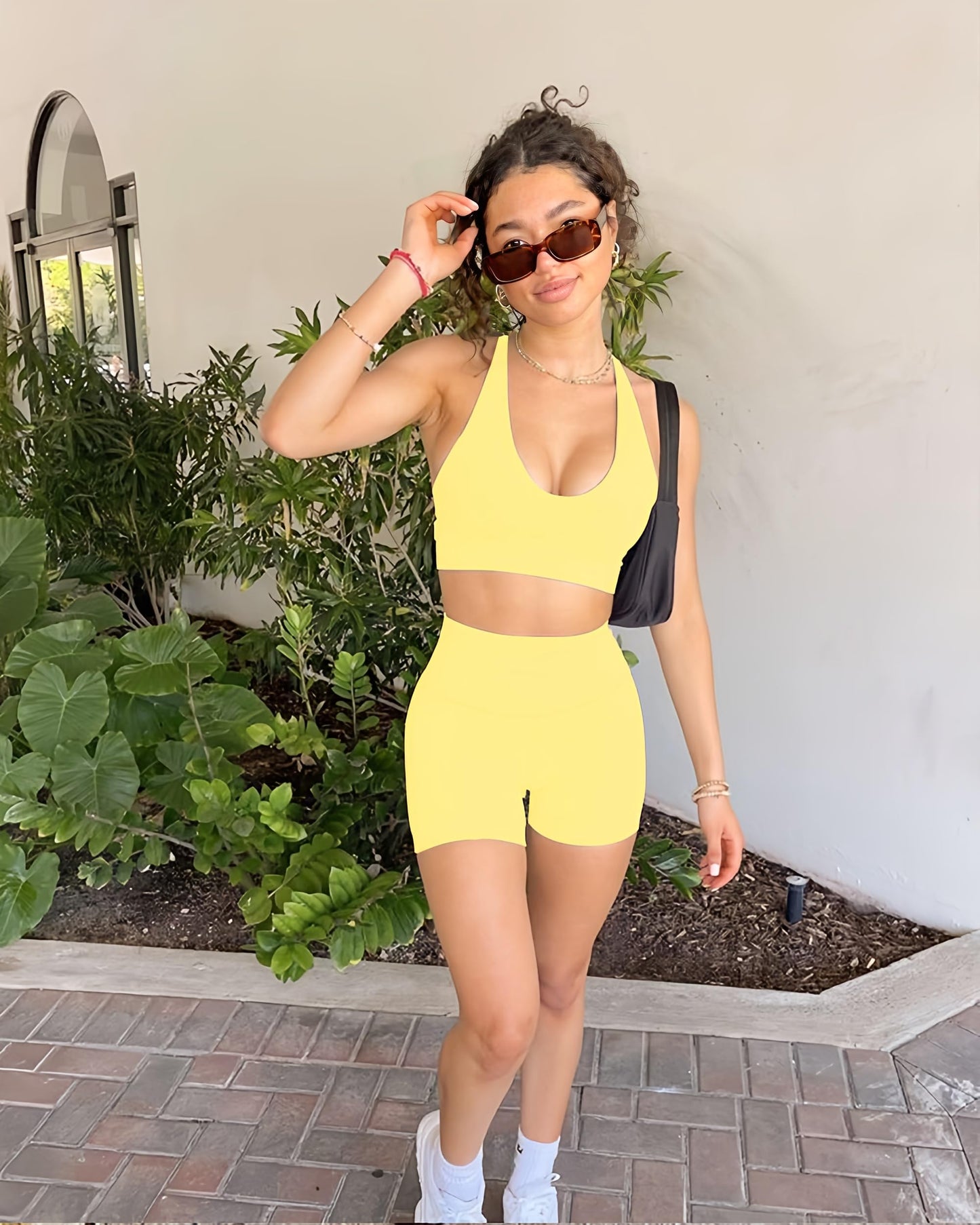 FULLSOFT High Waisted Biker Shorts for Women-5" Tummy Control Fitness Athletic Workout Running Yoga Gym Exercise Booty Shorts Leggings for Women Outfits Sales (Lemon Yellow,Small-Medium)