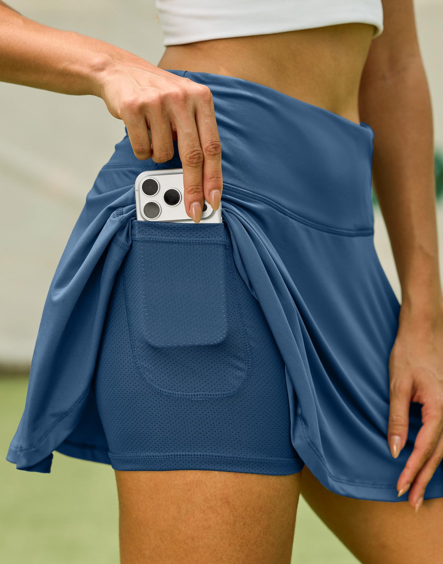 SANTINY Pleated Tennis Skirt for Women with 4 Pockets Women's High Waisted Athletic Golf Skorts Skirts for Running Casual (Dark Blue_XL)