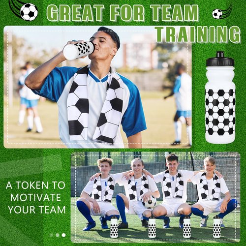 HunnmingRe 24 Pcs Soccer Party Favors Including 12 Pcs 20 oz Plastic Soccer Water Bottles Bulk 12 Pcs 40"x12" Soccer Cooling Towels Breathable Towel for Soccer Team Gift
