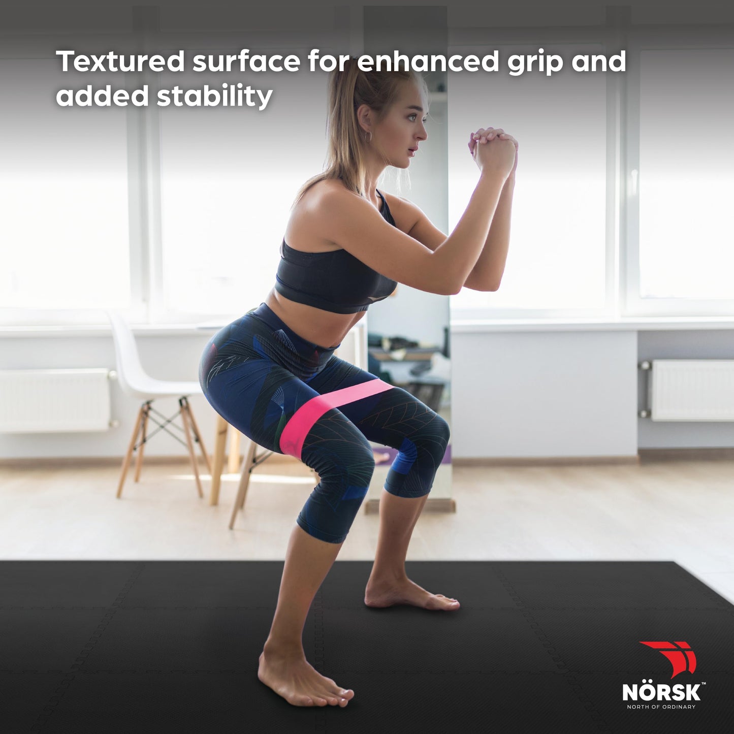Norsk Dual-Sided Reversible 1/2" Foam Exercise Mats for Home Gym - Interlocking EVA Foam Tiles, 6 Tiles - 24 Sq. Ft. Rainbow Pack/Black