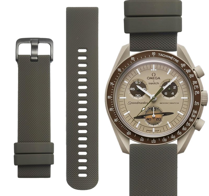 Ocdin Watch Band for Omega X Swatch Moonswatch Watch Strap Speedmaster 20MM Quick Release Rubber Watch Strap Replacement (Brown Green, 20 MM)