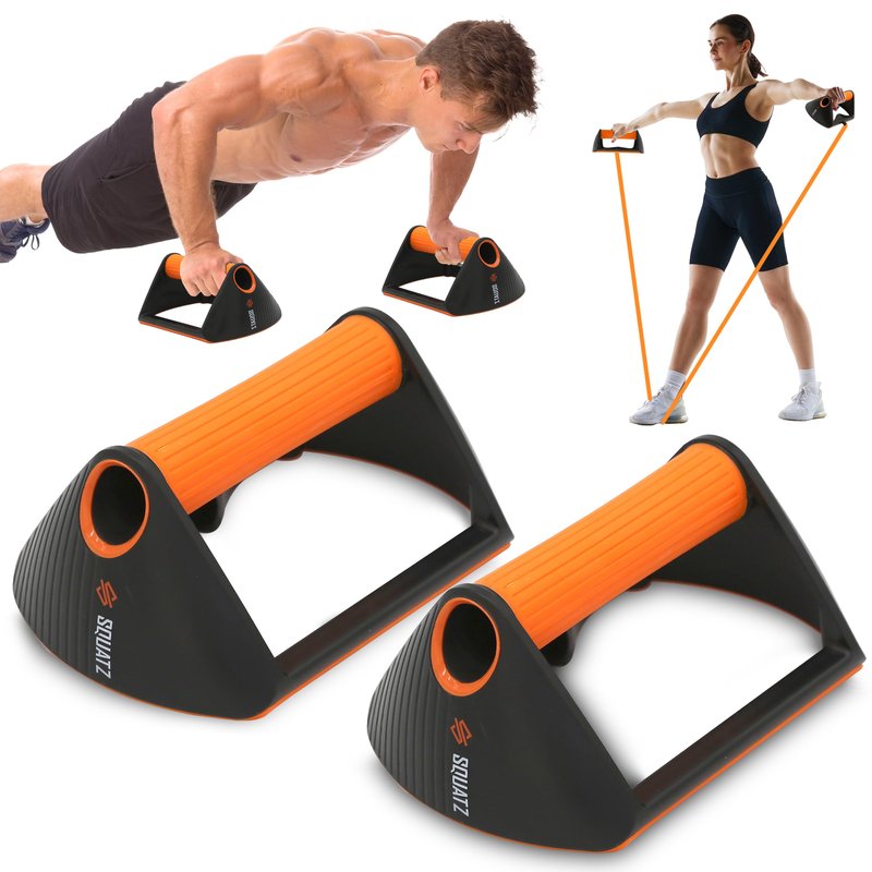 SQUATZ Multi-Function Push Up Rack - Combined with 10lbs and 20lbs Elastic Resistance Bands, Anti Slip Handles, Improves Strength, Power and Cardio, Weight Training, Weight Capacity: 440Lbs