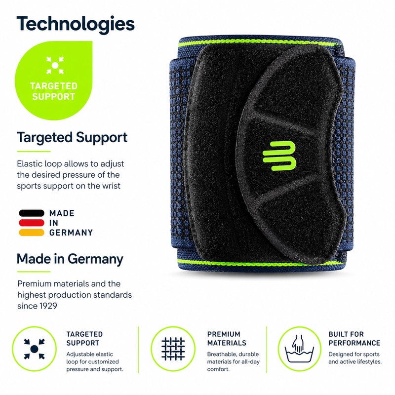 Bauerfeind Sports Wrist Strap - German Engineered Wrist Compression Support for Weightlifting, Crossfit, Tennis, Lifting - Adjustable Tightness Brace with 3D Airknit Fabric - 1 Per Box (Rivera, L/XL)
