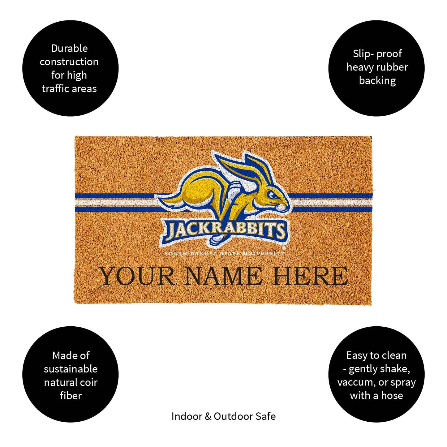 Team Sports America NCAA South Dakota State University College Personalized Coir Door Mat, 18 x 30 Inches Custom Name Doormat, Front Door Welcome Mats