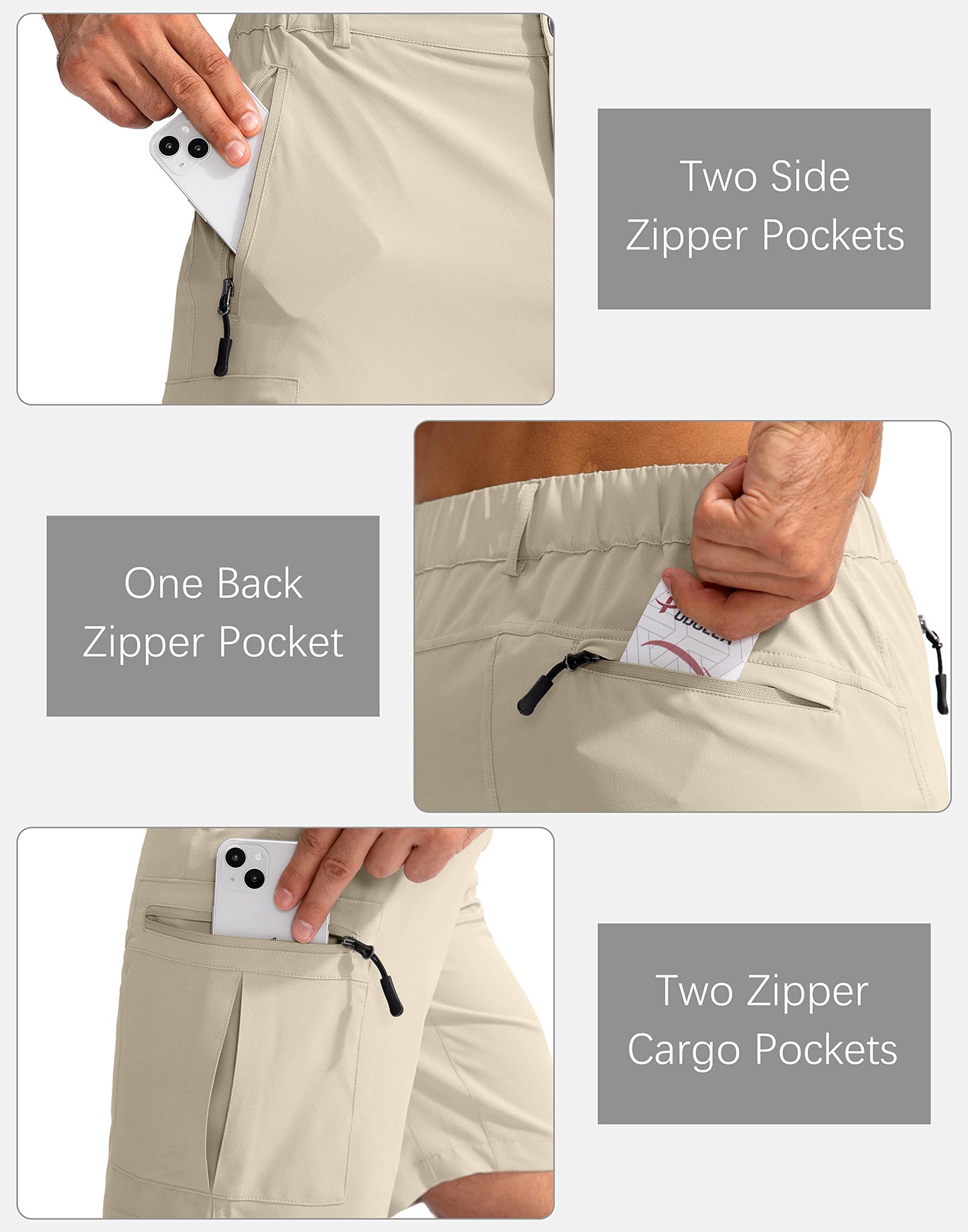 Pudolla Men's Hiking Cargo Shorts 9" Lightweight Outdoor Work Shorts for Men Travel Golf Camping Casual with 5 Zipper Pockets(Khaki XX-Large)