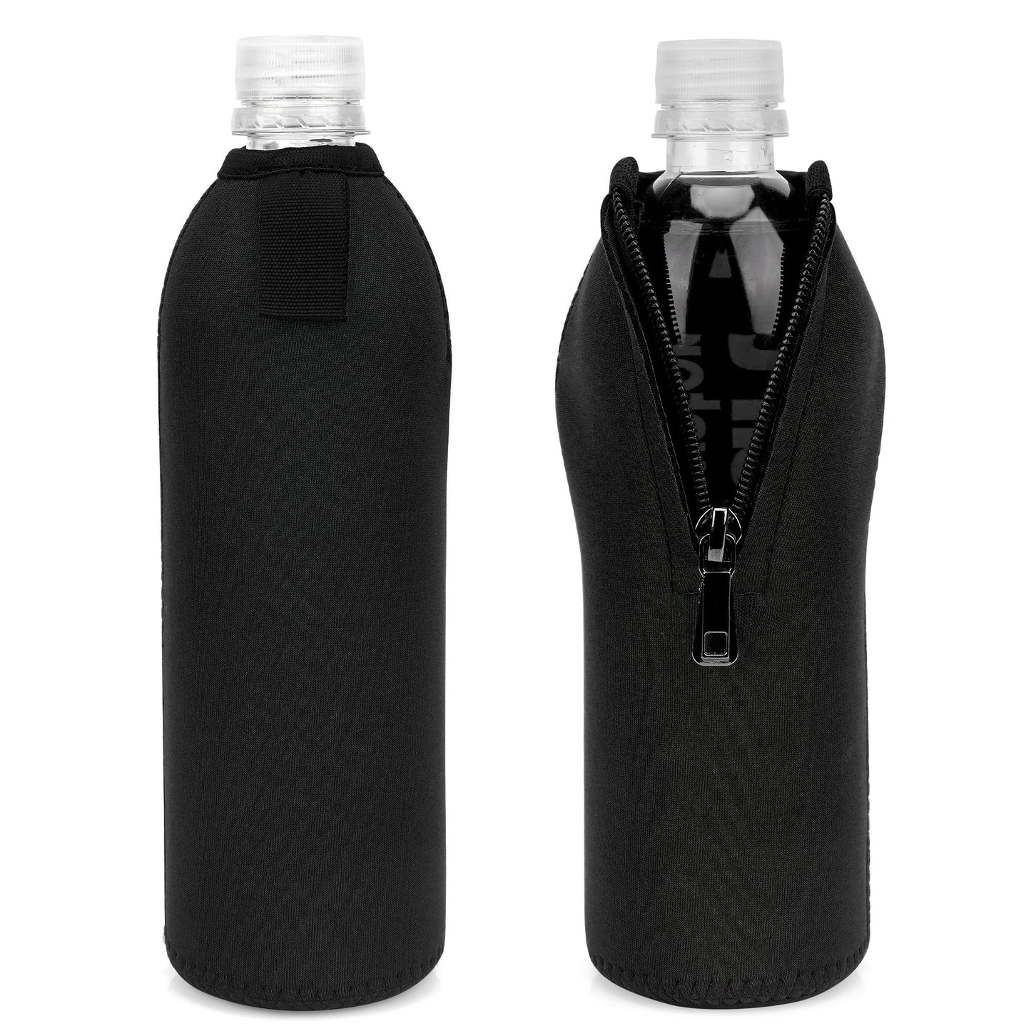 Linkidea Disposable Water Bottle Sleeve Compatible with Smartwater 16.9/20Fl Oz, Evian 16.9Fl Oz, Insulated Neoprene Plastic Bottled Water Cover with Lockable Zipper (2 Pack) (Black)