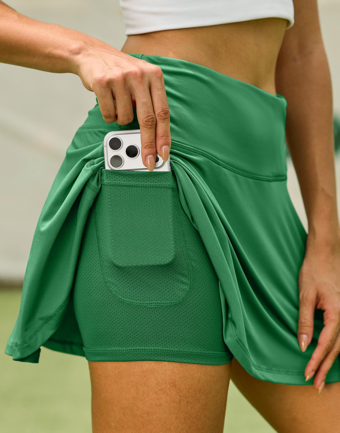 SANTINY Pleated Tennis Skirt for Women with 4 Pockets Women's High Waisted Athletic Golf Skorts Skirts for Running Casual (Green_XXS)