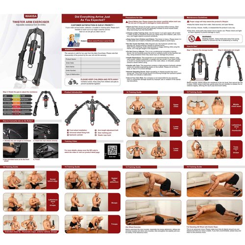 Twister Arm Trainer, 3 in 1 Hydraulic Power Chest Workout Equipment with Ab Roller Wheels and Hooks, Adjustable 22-440lbs Arm Trainer for Men Women, Home Gym Equipment for Full Body Strength Training