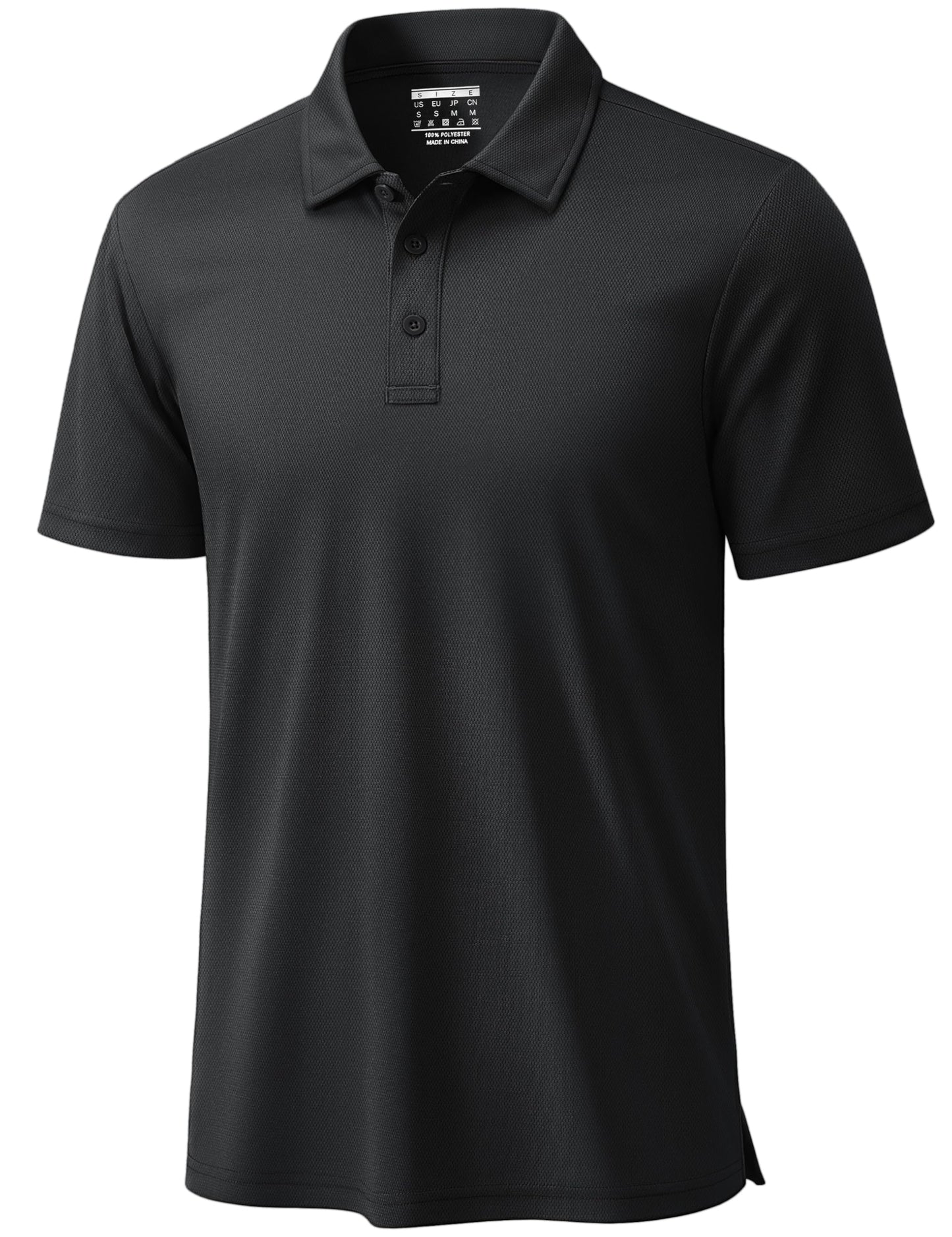 TACVASEN Mens Polo Shirts Short Sleeve Dry Fit Performance Breathable Golf Shirt with Collar Tennis Casual Business Work Black, L