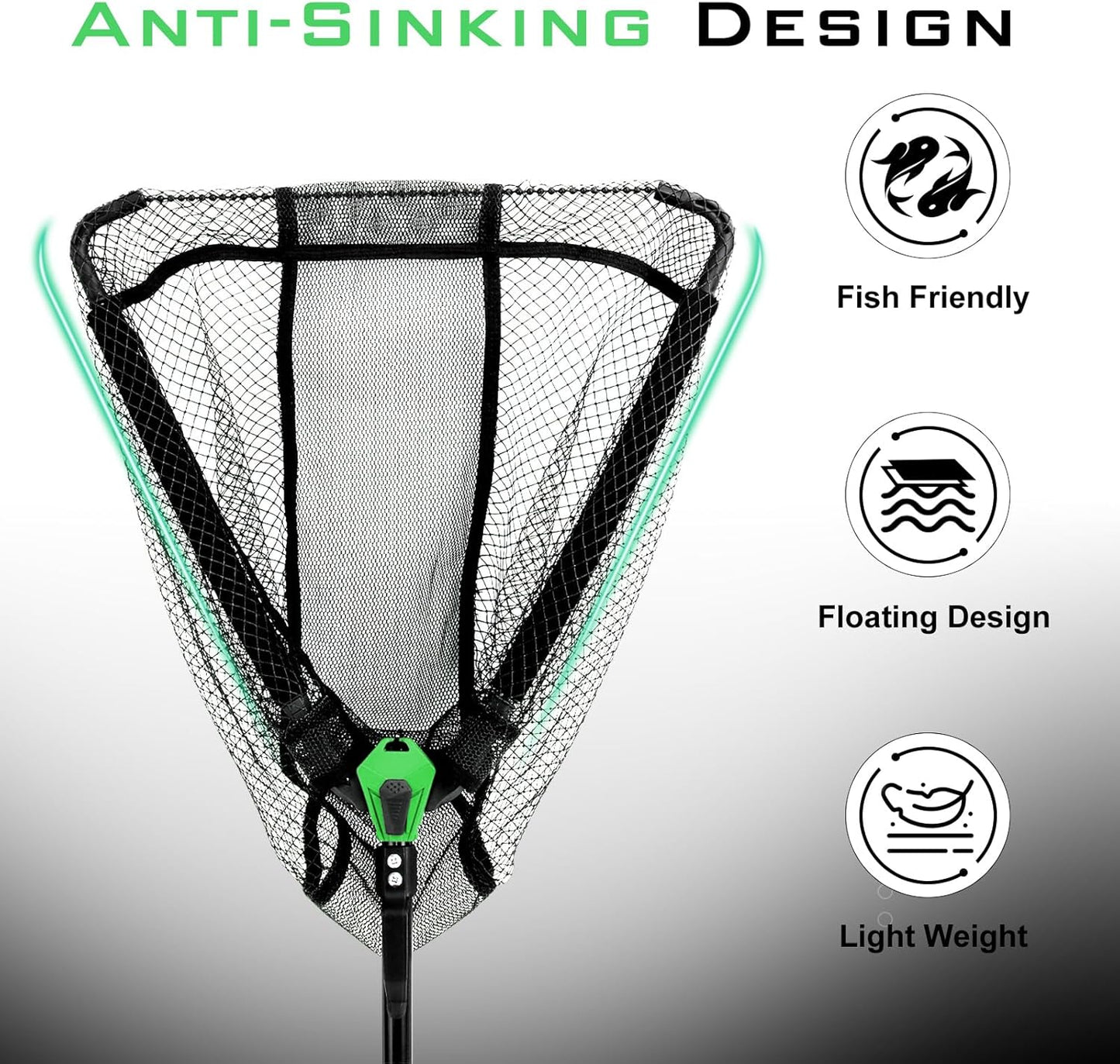 Floating Fishing Net - Upgraded Foldable & Lightweight Design | Ultra-Thin Rubber for Easy Catch & Release