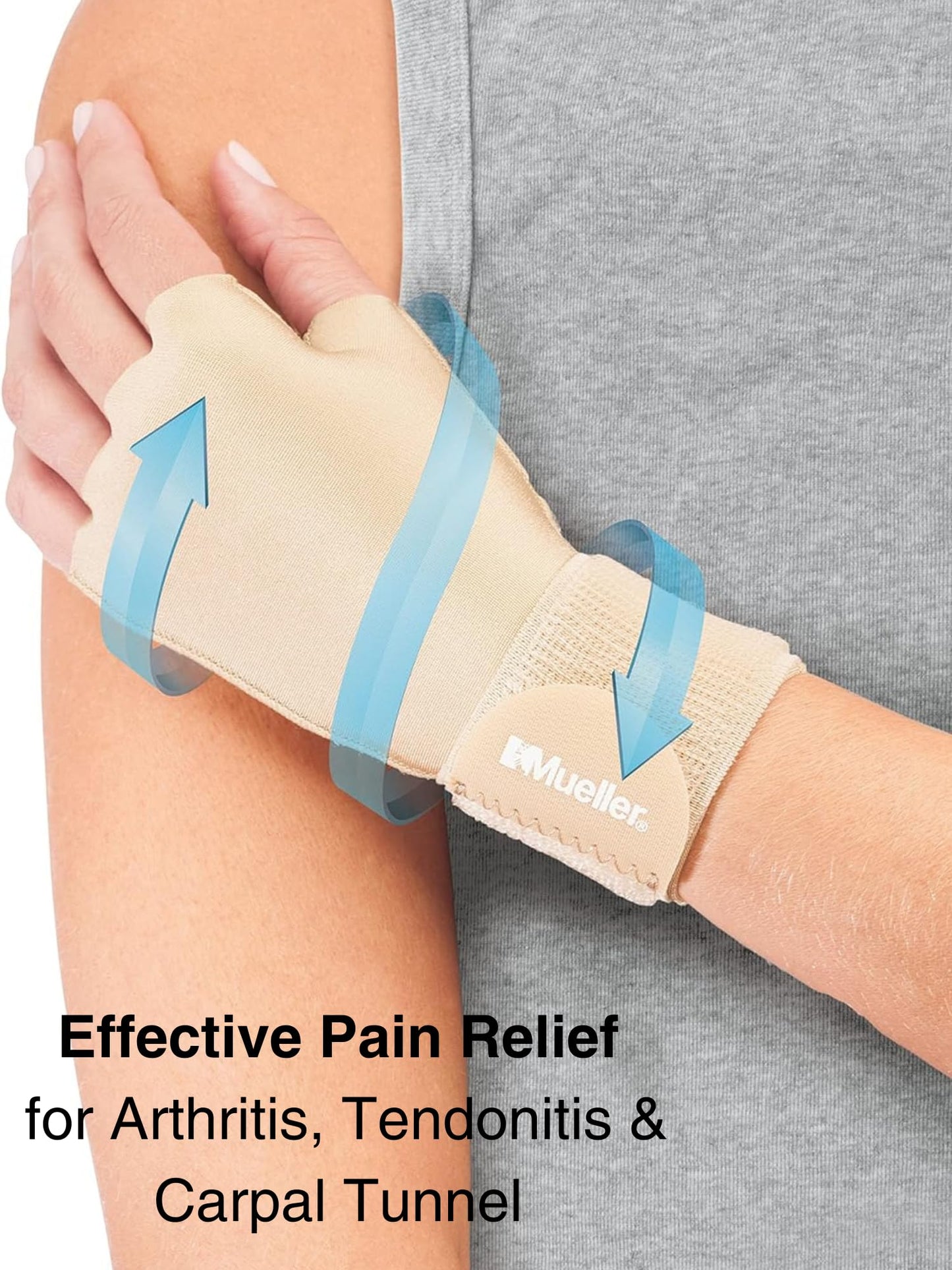 MUELLER Sports Medicine Compression Glove for Men and Women, Hand & Wrist Pain Relief Support, Ideal for Carpal Tunnel, Arthritis, Fits Right or Left, Beige, Small/Medium