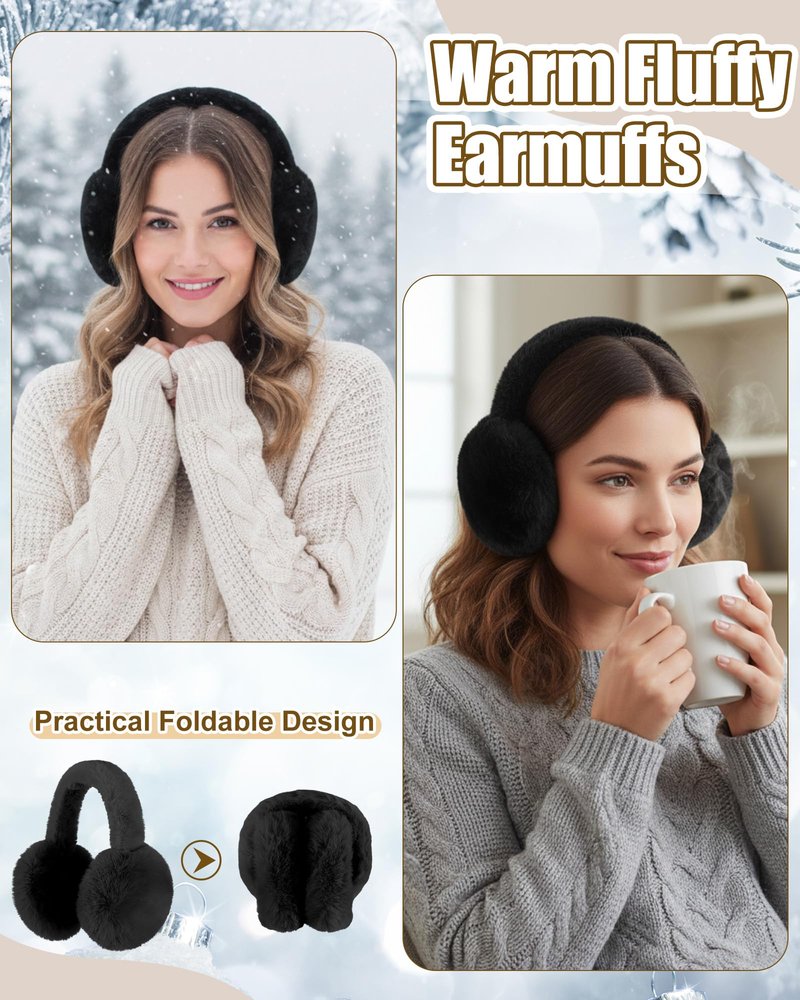 Suhine 8 Pcs Women Hat Scarf Gloves and Earmuff Set Winter Knit Beanie Pompom Hat Warm Touch Screen Gloves for Men Adult(Black, Gray,Stain,Chunky Twist Style)
