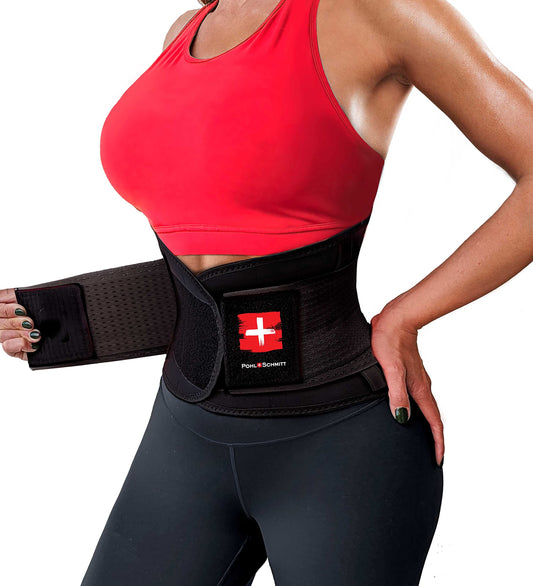 POHL SCHMITT FitCurve Waist Trainer and Trimmer Sweat Belt and Belly Band for Weight Loss, Workouts, Fitness and Lumbar Back Support, for Men and Women, black S