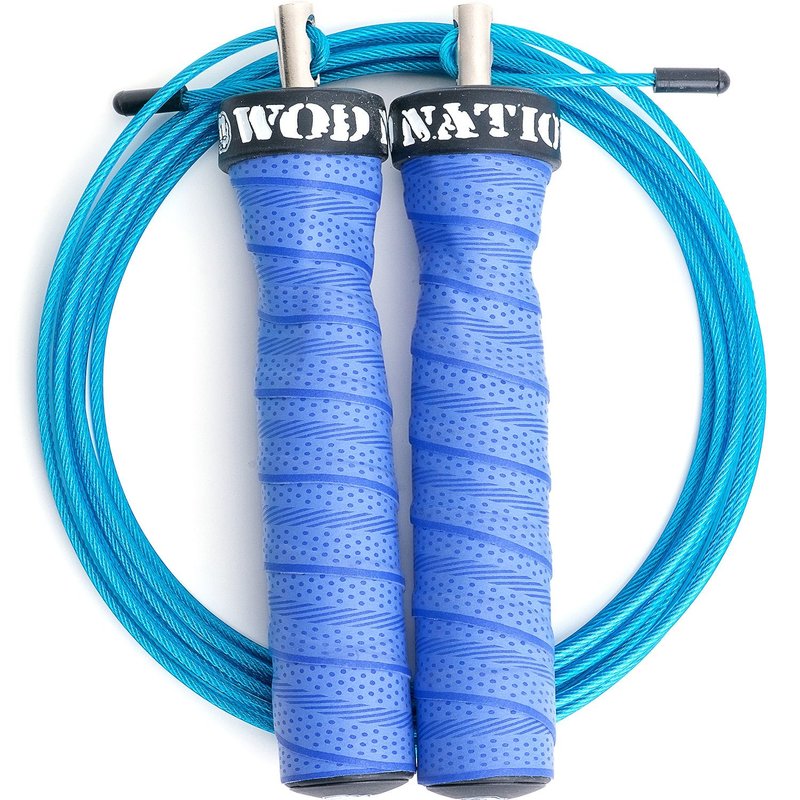 WOD Nation Adjustable Jump Rope - Dual-Speed Cables for HIIT & Fitness - Quick Adjustments for Smooth Jumping Rope Workouts - Travel Bag Included for On-the-Go Gym Accessory - 11 ft, Blue