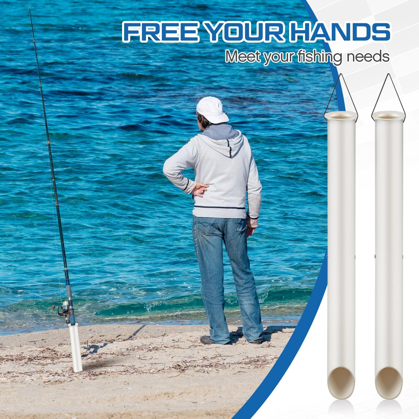 DoubleFill 2 Pack Tubular Sand Spikes for Surf Fishing 22 Inch PVC Surf Shore and Beach Fishing Rod Holder Sand Spike for Beaches, Rivers and Sandy Beaches