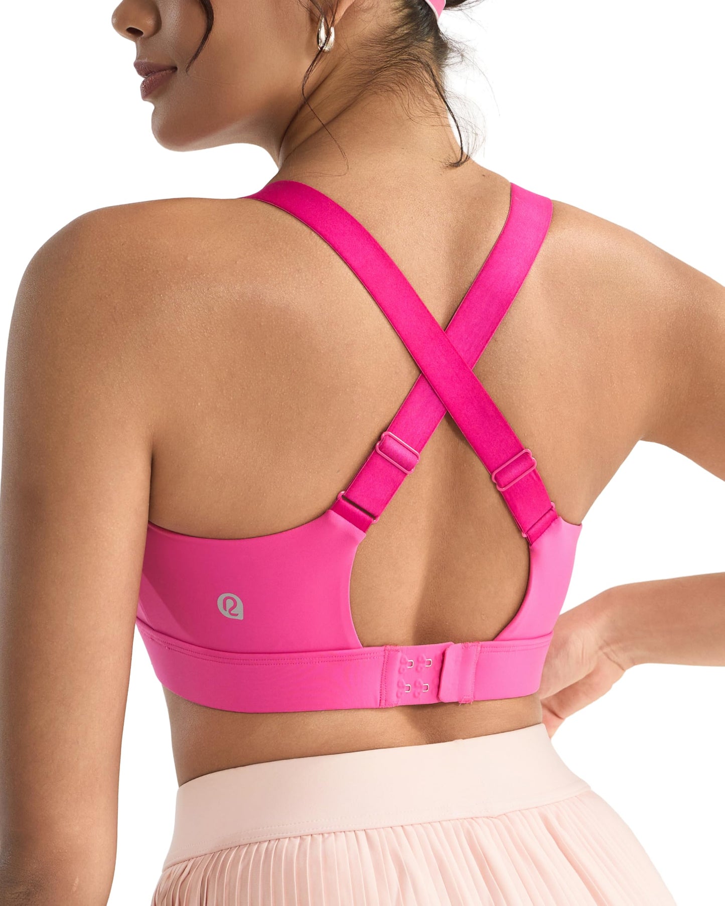 RUNNING GIRL Sports Bras for Women High Support, Adjustable Straps Hook Back Sports Bras for Women with Sewn in Pads_WX3125_Hot Pink_L