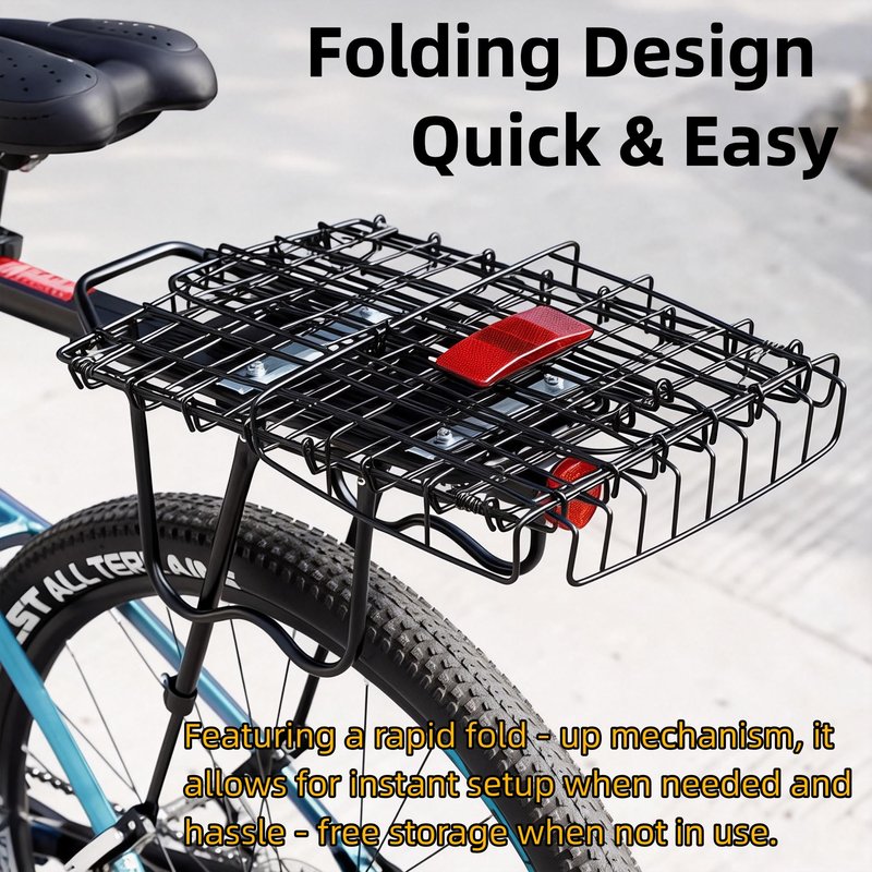 Rear Bike Basket, Heavy Duty Bike Basket with Foldable Design, 4mm Steel Frame, Waterproof Liner Bag & Cargo Net, Bike Basket for Groceries and Commuting, Fits Most Rear Bike Racks