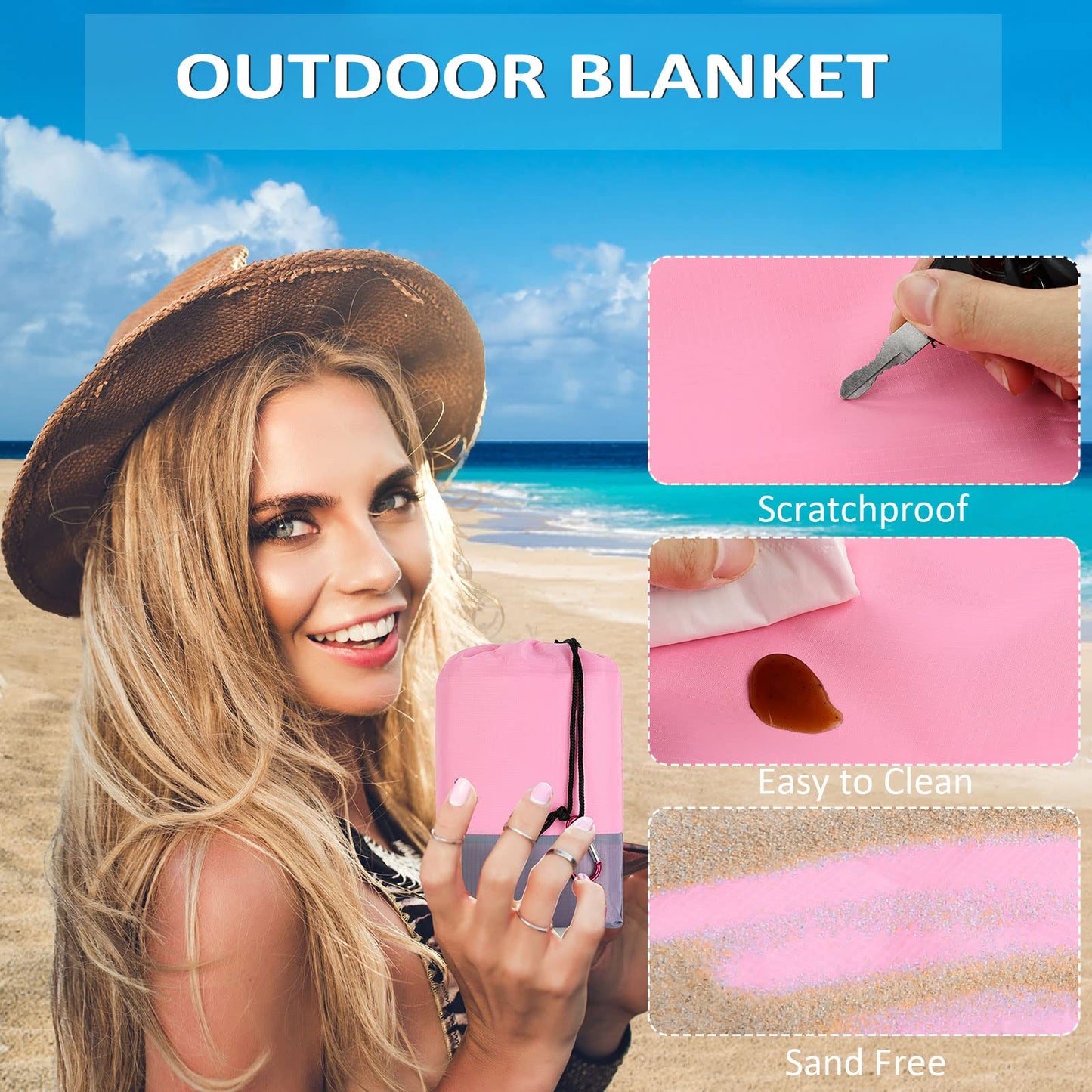 MUEUSS Pink Beach Blanket Waterproof Sandproof Beach Mat Sand Free for 4-8 Adults,Pink Picnic Blankets,Outdoor Blanket Waterproof Picnic Blanket for Travel, Camping, Hiking,Picnic Blanket (Pink)